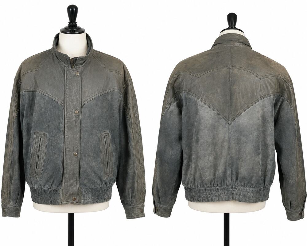 Vintage IZZI Genuine Leather Suede Bomber Jacket Mens Small Gray Western Korea